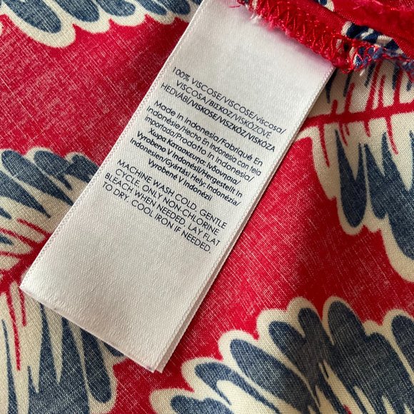 CHAPS feminine fit & flare shirtdress in size L novelty print red with navy palm - Picture 7 of 11